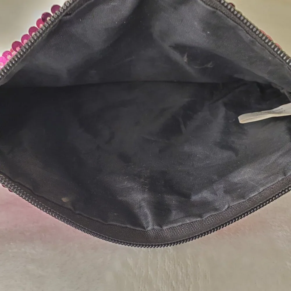 Sequin Makeup Bag Cosmetic Purse Reversible Pink & Silver Sequins Girl Women